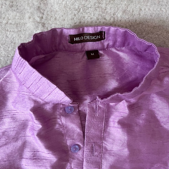 Lavender Orchid Embroidered Silk Kurta For Men - Picture 5 of 5